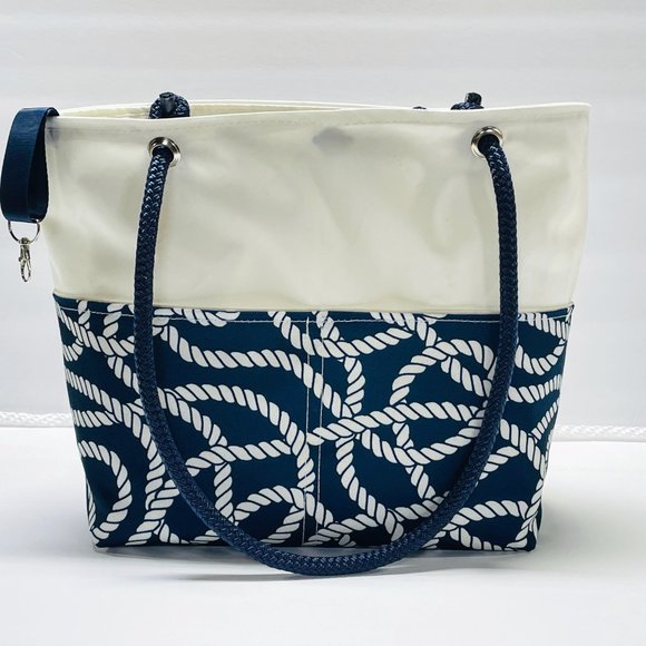 Recycled Sail Cloth Twisted Rope Womens Tote Shoulder Bag Handmade - Picture 1 of 7